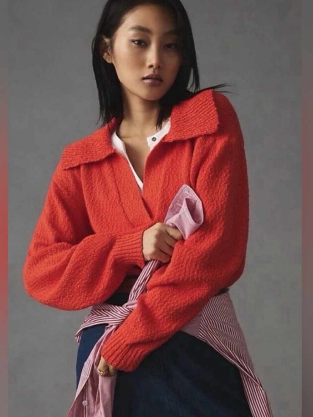 Maeve Anthropologie Maeve Hot Lava V-neck polo sweater size M